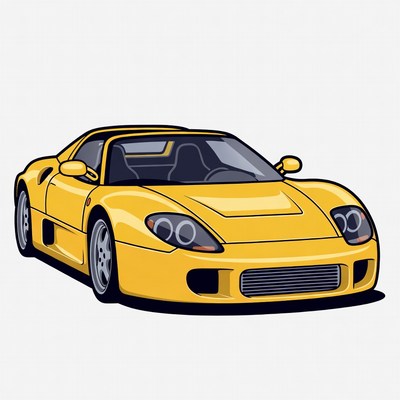 Yellow Ferrari Supercar Illustration