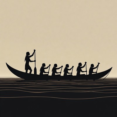 Indigenous Canoe Silhouette with Paddlers