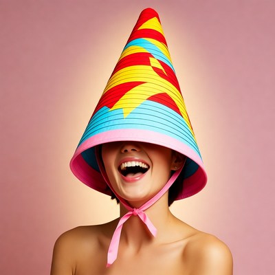 Asian woman smiling in colorful party hat