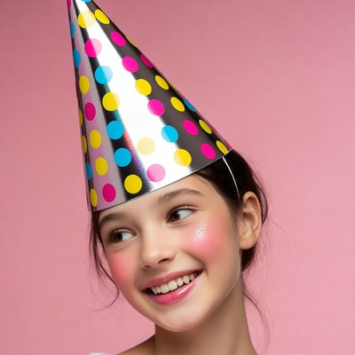 Girl wearing colorful party hat