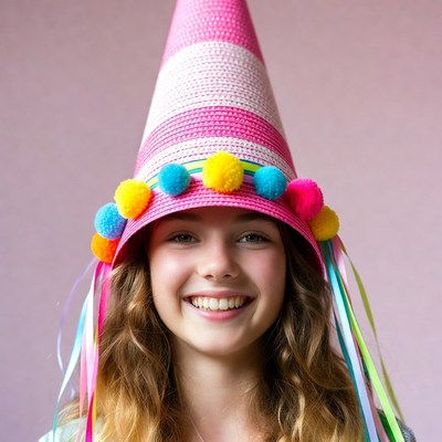Girl wearing colorful party hat