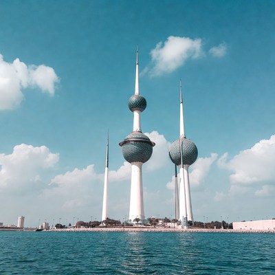 Kuwait Towers over blue water