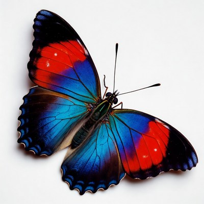 Colorful Blue and Red Butterfly Wings Spread