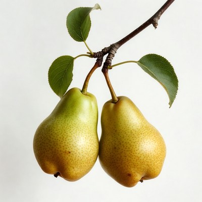 Two Ripe Pears on Branch