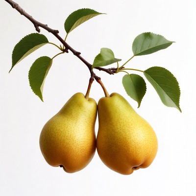 Two Pears Hanging on Branch