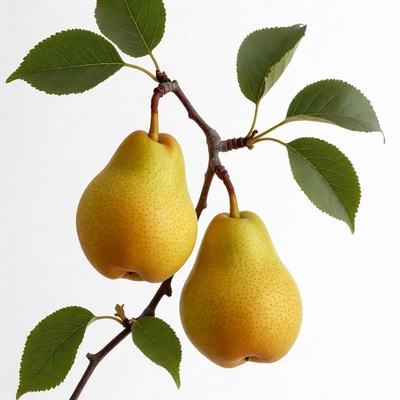 Two Ripe Pears on Branch