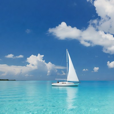 White Sailboat on Turquoise Ocean
