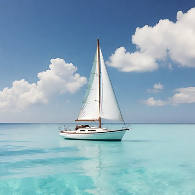 Sailboat on turquoise ocean
