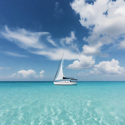 White Sailboat on Turquoise Ocean