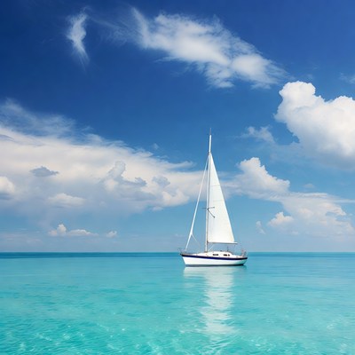 White sailboat on turquoise sea