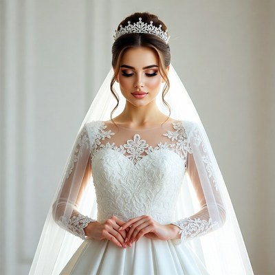 Bride in lace wedding gown