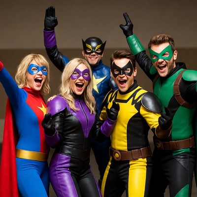 Group of Superheroes Posing Excitedly