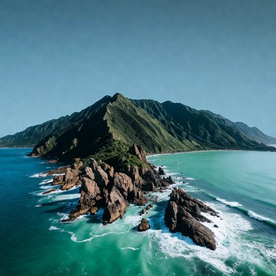 Lush Green Island with Turquoise Ocean