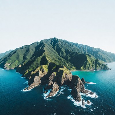 Lush Green Island Surrounded by Ocean