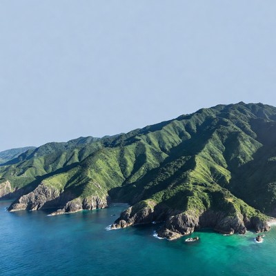 Lush Green Mountains Meeting Turquoise Ocean