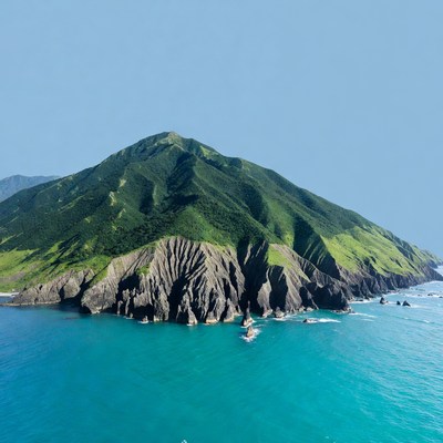 Green Mountain Island in Turquoise Ocean
