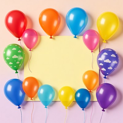 Colorful Balloons Around Blank Sign