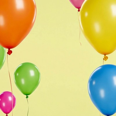 Colorful Balloons Floating on Yellow Background