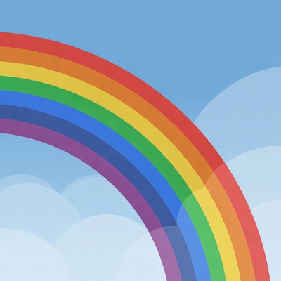 Rainbow in blue sky with clouds