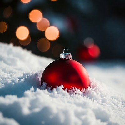Red Christmas ornament in snow