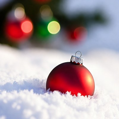 Red Christmas ornament on snow