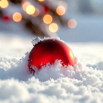 Red Christmas ornament in snow