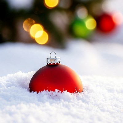 Red Christmas ornament in snow