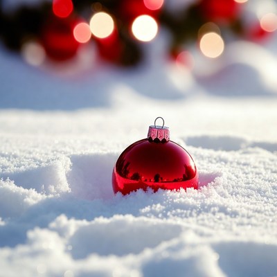Red Christmas ornament in snow