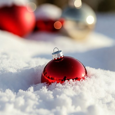 Red Christmas Ornament in Snow