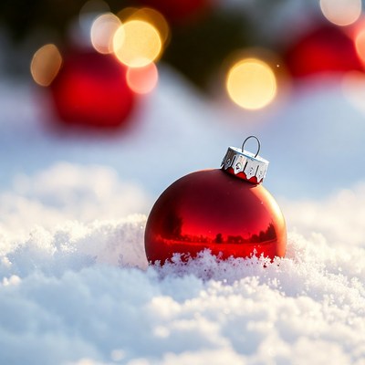 Red Christmas Ornament on Snow