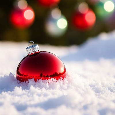 Red Christmas ornament in snow
