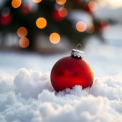 Red Christmas ornament on snow