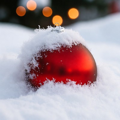 Red Christmas Ornament in Snow