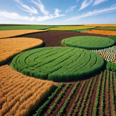 Circular Crop Fields Aerial View