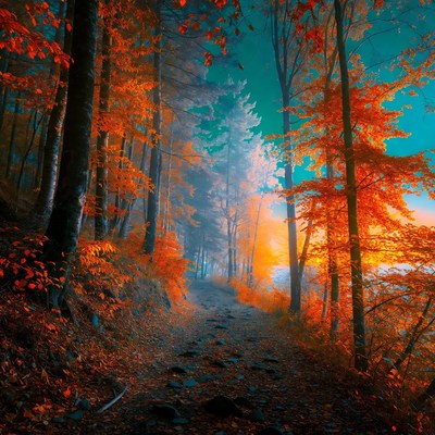 Autumn Forest Path with Vibrant Colors
