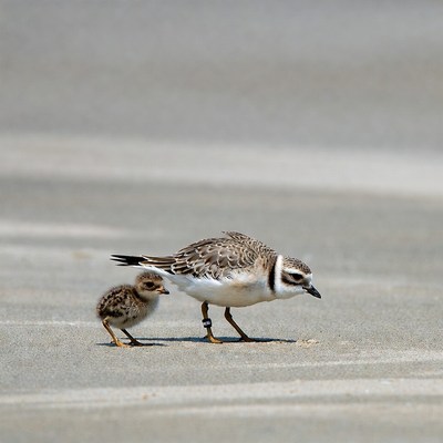 Piping Plover with Chick on Beach