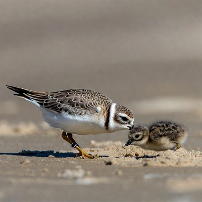 Piping Plover Feeding Chick