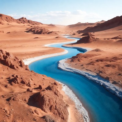 Blue River in Red Desert Landscape