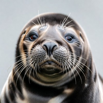 Close-up of cute harbor seal face