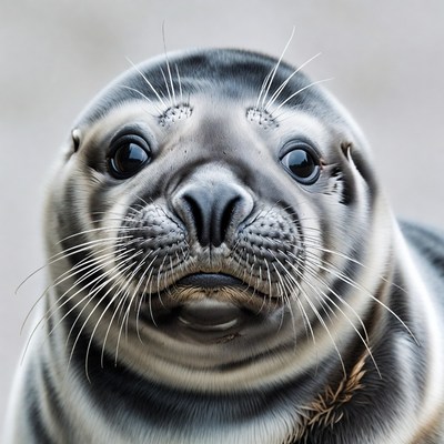 Close-up of cute harbor seal face