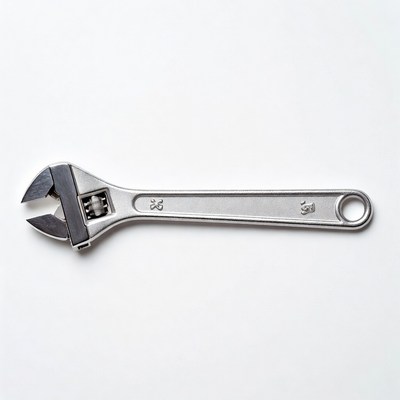 Silver adjustable wrench on white