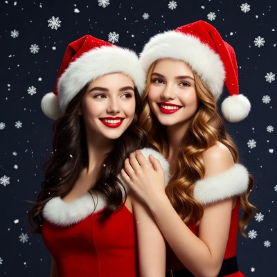 Two girls in Santa hats smiling