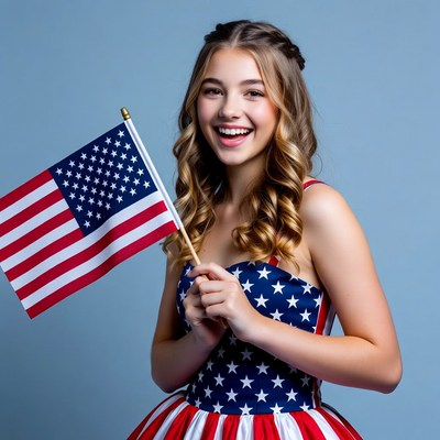 Girl holding American flag