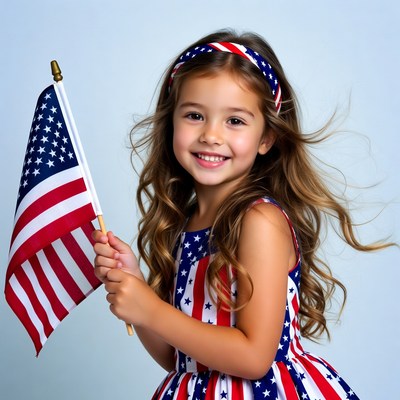 Girl holding American flag