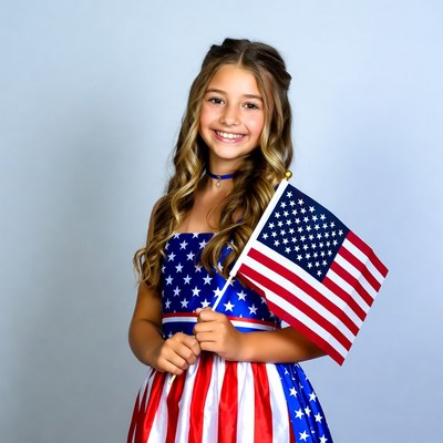 Girl holding American flag