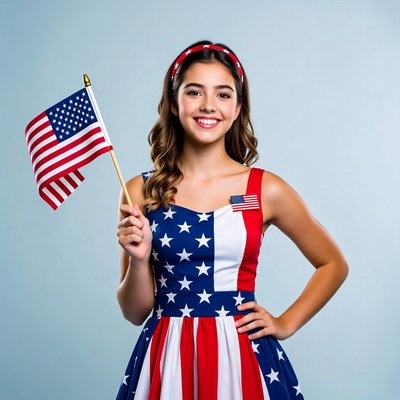 Girl holding American flag