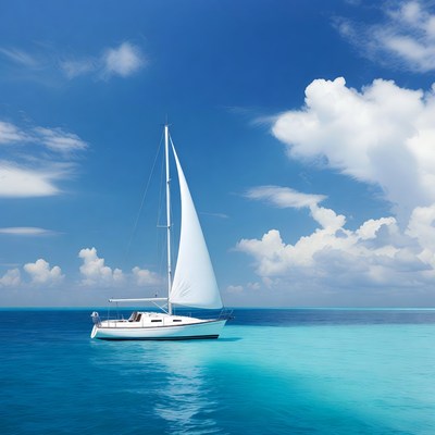 White Sailboat on Turquoise Ocean