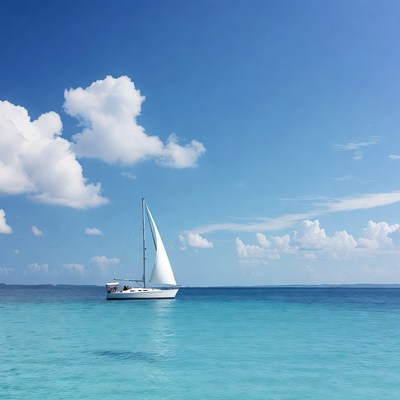 White sailboat on turquoise ocean