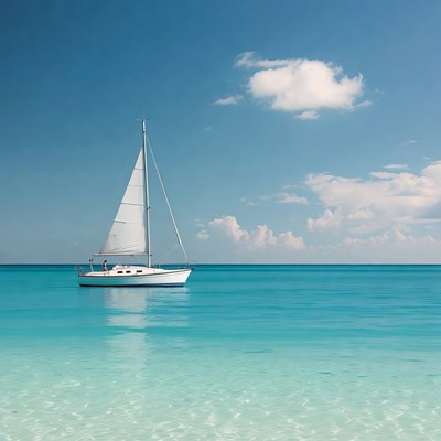 White sailboat on turquoise sea