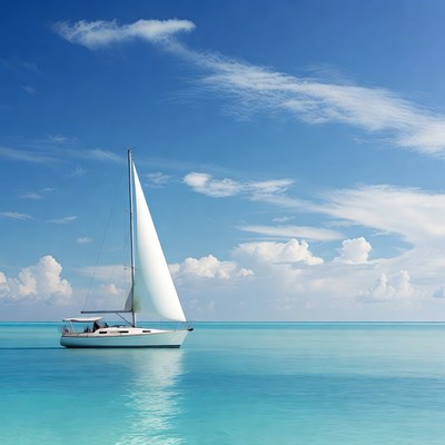 White sailboat on turquoise sea